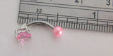 Surgical Steel Small Pink Oval Crystal Pearl VCH Hood Clit Ring Bar 16 gauge 16g