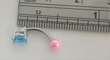 Surgical Steel Small Oval Blue Crystal Pink Pearl VCH Hood Clit Ring Bar 16 gauge 16g