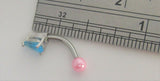 Surgical Steel Small Blue Drop Crystal Pink Pearl VCH Hood Clit Ring Bar 16 gauge 16g