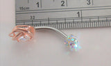 Surgical Steel Rose Gold Clear Gem Flower Swirl Crystal Ball VCH Clitoral Clit Hood Ring 14 gauge