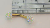 Gold Plated Barbell AB Iridescent Crystal Balls VCH Jewelry Clit Hood Ring 14 gauge