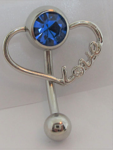 Blue Crystal Pressure Ball Heart Love Hoop VCH Clit Clitoral Hood Ring 14 gauge - I Love My Piercings!