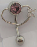 Light Purple Crystal Pressure Ball Heart Flower Hoop VCH Clit Clitoral Hood Ring 14 gauge