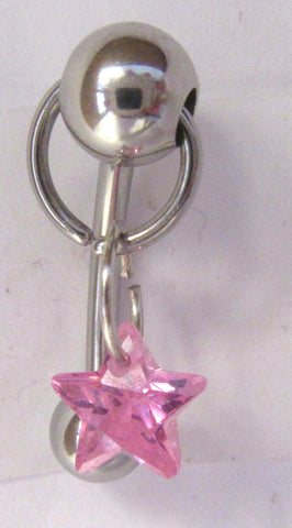 Star Pink Crystal Dangle Barbell Bar VCH Clit Clitoral Hood Ring 14 gauge 14g - I Love My Piercings!