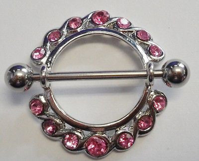 Surgical Steel PINK CZ Crystal Round Hoop Nipple Ring SHIELD 14 gauge 14g - I Love My Piercings!