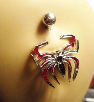 Surgical Steel Belly Ring Curved Barbell Spider 14 gauge 14g - I Love My Piercings!