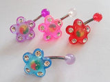4 Piece Surgical Stainless Steel Belly Ring Acrylic Flower 14 gauge 14g Crystals - I Love My Piercings!