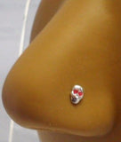 Red Eye Skull Nose Ring Stud Bone Ball End Sterling Silver 22 gauge 22g - I Love My Piercings!