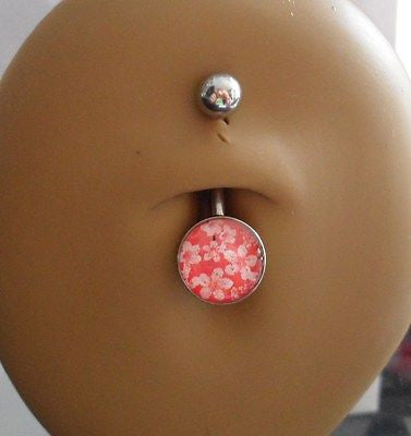 Surgical Stainless Steel Field of Flowers Belly Bar Ring Barbell 14 gauge 14g - I Love My Piercings!