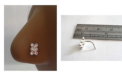 Clear Double Row Crystal Nose Ring Stud Pin L Shape Sterling Silver 20 gauge 20g - I Love My Piercings!