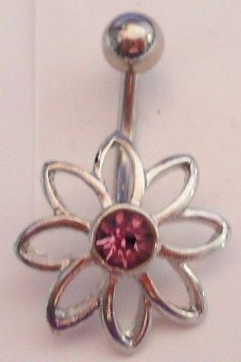 Surgical Steel Purple Flower Belly Ring Barbell fancy Crystal Gem 14 gauge 14g - I Love My Piercings!