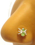 New Sterling Silver Nose Stud Ring L Shape Crystal GREEN SPIDER 20g 20 gauge - I Love My Piercings!
