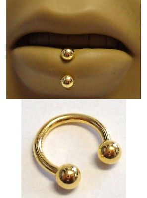 Gold Titanium Labret Bottom Horseshoe Lip Front or Side Lip Ring 14g 14 gauge - I Love My Piercings!