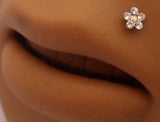 Bioplast Flexible CRYSTAL Flower Lip Stud Ring Post Gem 16 gauge 16g CLEAR - I Love My Piercings!