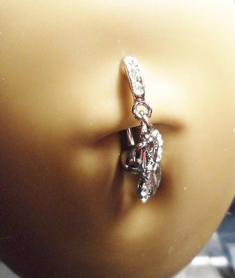 Surgical Stainless Steel Belly Ring Top Down Reverse Clear Crystals 14 gauge 14g - I Love My Piercings!