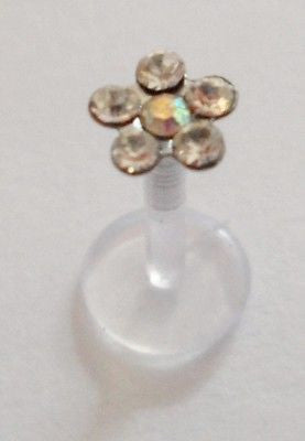 Bioplast CRYSTAL Flower Tragus Cartilage Helix Stud Barbell 16 gauge 16g Crystal - I Love My Piercings!