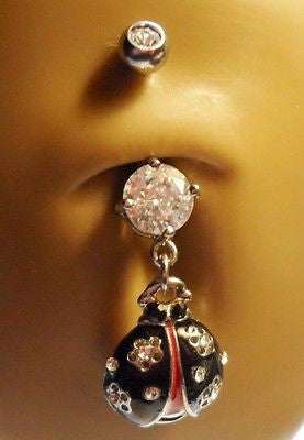 Surgical Steel Belly Ring Lady Bug Clear Crystal Claw Set 14 gauge 14g - I Love My Piercings!