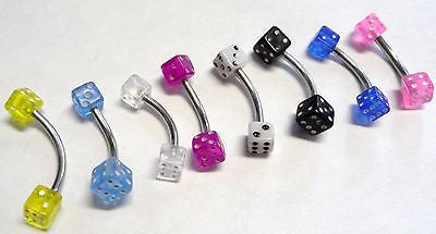 DICE Acrylic Eyebrow Rook Tragus Curved Barbells Rings 16g 16 gauge 8mm Post - I Love My Piercings!