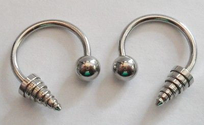 Silver Surgical Steel Spiked Ball Earrings Circulars Half Hoop 16 gauge 16g - I Love My Piercings!