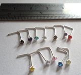 12 Sterling Silver Crystal Nose Studs Rings Pins L Shape 22 gauge 22g - I Love My Piercings!