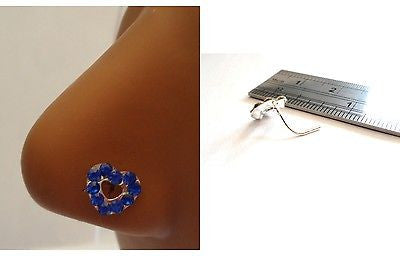 Sterling Silver Nose Stud Pin Ring L Shape Large Heart 20g 20 gauge Blue - I Love My Piercings!