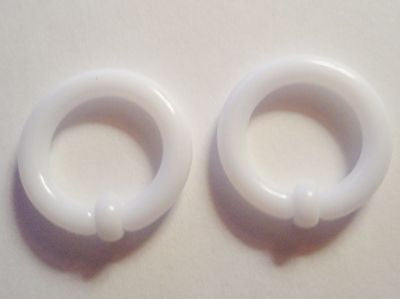 White Acrylic Captives No Tool Stretched Lobe Hoops Rings Plugs 10 gauge 10g - I Love My Piercings!