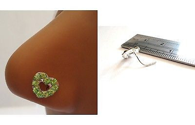 Sterling Silver Nose Stud Pin Ring L Shape Large Heart 20g 20 gauge Green - I Love My Piercings!