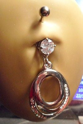 Surgical Steel Belly Ring Barbell Jeweled Crystal Hoop Drop 14 gauge 14g - I Love My Piercings!