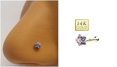 14K Yellow Gold Purple Star Crystal Nose Bone Ball End Stud Ring 20 gauge 20g - I Love My Piercings!