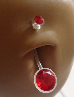 Bioplast PTFE Pregnancy Flexible Belly Barbell Crystal Ring 14 gauge 14g RED - I Love My Piercings!