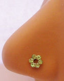 Sterling Nose Stud Ring L Shape Large Open Flower Crystal Green 20g 20 gauge - I Love My Piercings!