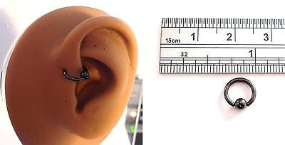 Black Titanium Captive Bead Hoop Ring Barbell Forward Helix Ring 16g 16 gauge - I Love My Piercings!