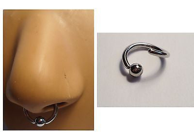 Surgical Steel Ball Attached Nose Septum Hoop 14 gauge 14g 10mm Diameter - I Love My Piercings!