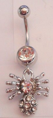Surgical Steel Clear Spider Belly Ring Barbell Dangle Crystal Gem 14 gauge 14g - I Love My Piercings!