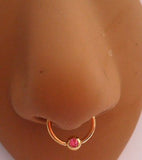 Gold Titanium Captive Pink Crystal Bead Hoop Nose Septum Ring 16 gauge 16g - I Love My Piercings!