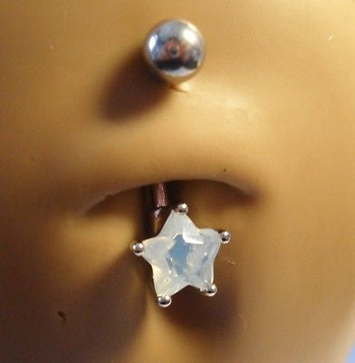 Surgical Steel Belly Ring Curved Barbell  Opalescent Star 14 gauge 14g - I Love My Piercings!