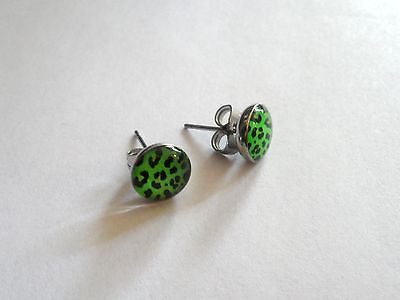 Pair Cheetah Dome Earrings Studs Surgical Steel 20 gauge 20g Green - I Love My Piercings!