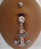 Surgical Steel Curved Barbell Belly Ring Clear Crystal Anchor 14 gauge 14g - I Love My Piercings!