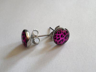 Pair Cheetah Dome Earrings Studs Surgical Steel 20 gauge 20g Pink - I Love My Piercings!