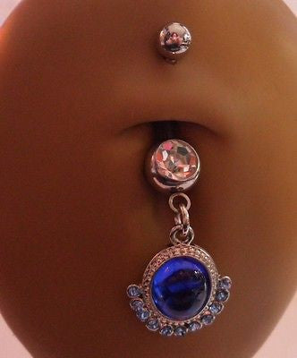 Surgical Steel Belly Ring Blue Sapphire Crystals  Dangle 14 gauge 14g - I Love My Piercings!