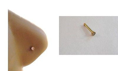 Gold Titanium Plated Clear Crystal Ball Bone Straight Pin Nose Ring 18 gauge 18g - I Love My Piercings!