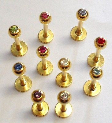 Gold Titanium For Any Piercing Gem Ball Rings Studs 16 gauge 16g - I Love My Piercings!