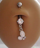 Surgical Steel Belly Fancy Dangle Clear Crystal Baby Butterfly Ring 14 gauge 14g - I Love My Piercings!