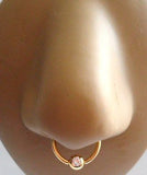 Gold Titanium Captive Clear Crystal Bead Hoop Nose Septum Ring 16 gauge 16g - I Love My Piercings!