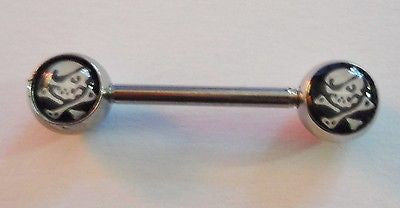 Surgical Steel Skull Crossbones Nipple Barbell Post Ring 14 gauge 14g - I Love My Piercings!
