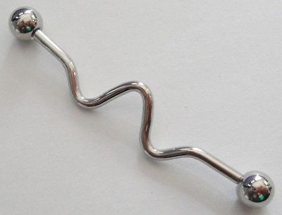 Surgical Stainless Steel Wave Curved Industrial Ear Barbell 14 gauge 14g 35mm - I Love My Piercings!