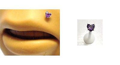 Bioplast PTFE Lip Tragus Cartilage Stud Ring Post HEART 16g 16 gauge 10mm PURPLE - I Love My Piercings!