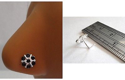 Sterling Silver Nose Stud Pin Ring L Shape Large Flower 20g 20 gauge Black - I Love My Piercings!