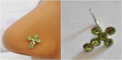 New Sterling Silver Nose Stud Ring L Shape Crystal Peridot CROSS 20g 20 gauge - I Love My Piercings!