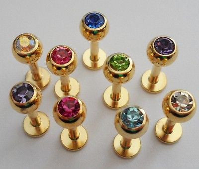 Gold Titanium CZ Jeweled Studs Conch Cartilage Lip Barbells Rings 14 gauge 14g - I Love My Piercings!